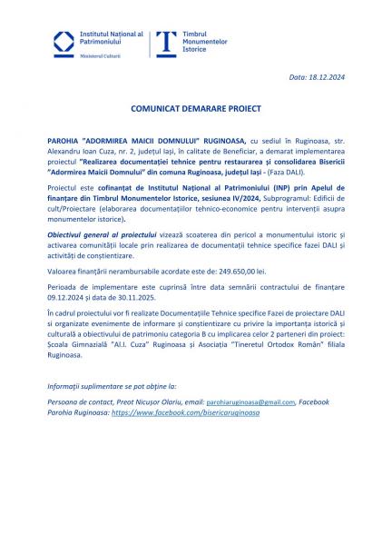 Comunicat demarare proiect